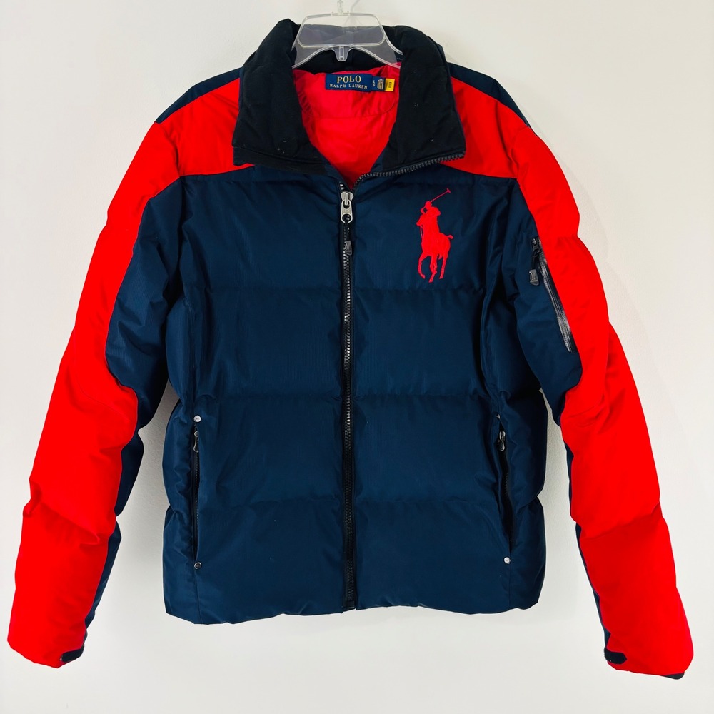 Polo Ralph Lauren Big Pony Down Puffer‎ Red Navy Jacket Coat Mens Size Large